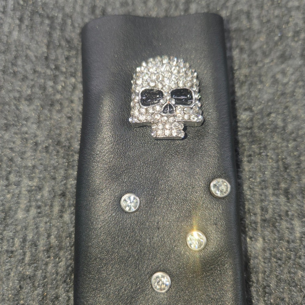 The Original Hair Glove Hair Wrap OS Black Leather Skull Rhinestone Biker Glam